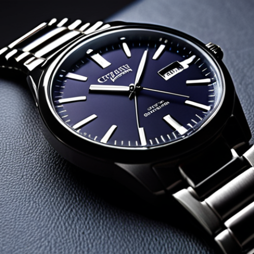 Home 6 **
A close-up shot of a Citizen Eco-Drive watch with a minimalist design. The watch face should be visible, highlighting its elegant and clean aesthetics. Focus on the solar panel integrated into the dial. The background should be blurred to emphasize the watch. Aim for a professional and sophisticated feel.
**